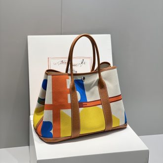 Hermes Multicolor Canvas and Leather Tote Bag