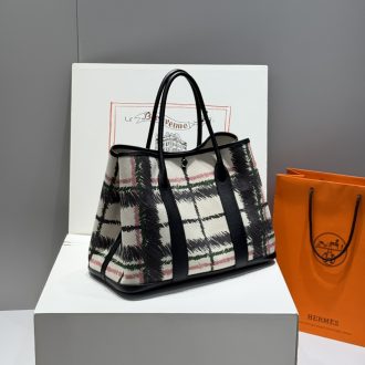 Hermes Checkered Canvas Tote Bag