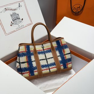 Hermes Checkered Canvas and Leather Tote Bag