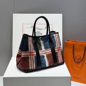 Hermes Tartan Canvas Tote Bag