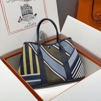 Hermes Striped Canvas Tote Bag