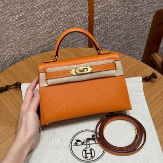 Hermes Kelly Mini Orange Leather Handbag