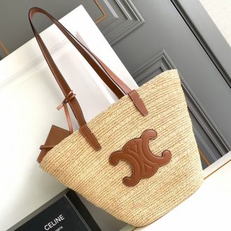 Celine Raffia Basket Bag with Leather Accents