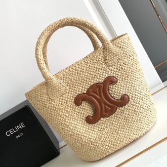 Celine Triomphe Raffia Tote Bag