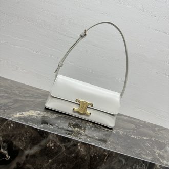 Celine Triomphe White Leather Shoulder Bag