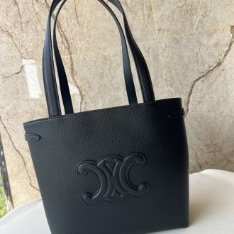 Celine Black Leather Triomphe Tote Bag