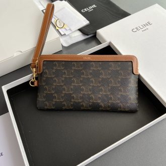 Celine Triomphe Canvas Pouch with Leather Trim
