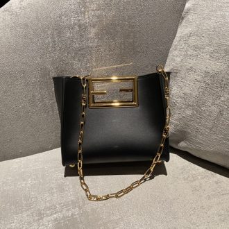Fendi Black Leather Bag with Gold Chain