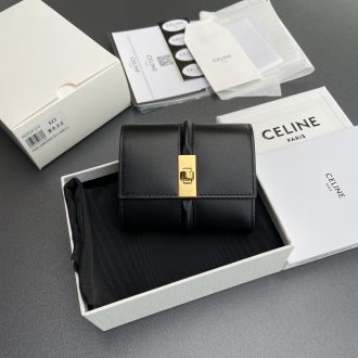 Celine Black Leather Compact Wallet
