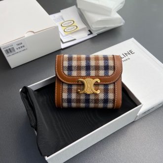 Celine Plaid Leather Trim Card Holder