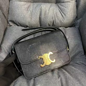 Celine Triomphe Black Leather Shoulder Bag