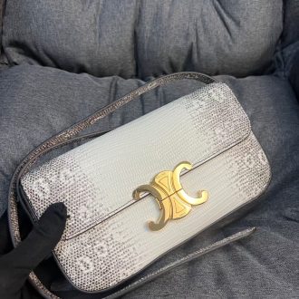 Celine Triomphe Snake-Embossed Leather Shoulder Bag