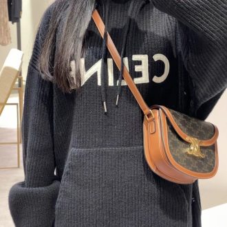 Celine Logo Knit Hoodie and Triomphe Crossbody Bag