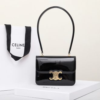 Celine Triomphe Black Patent Leather Shoulder Bag