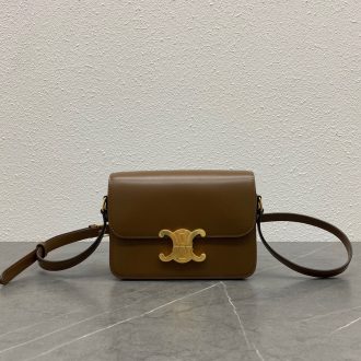 Celine Triomphe Brown Leather Crossbody Bag