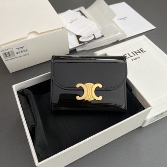 Celine Triomphe Black Patent Leather Wallet