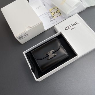 Celine Triomphe Black Leather Wallet
