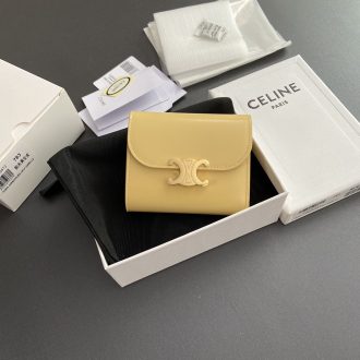 Celine Triomphe Yellow Leather Flap Wallet