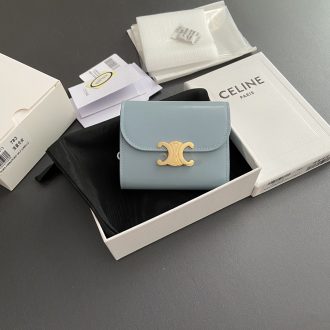 Celine Triomphe Compact Wallet in Light Blue