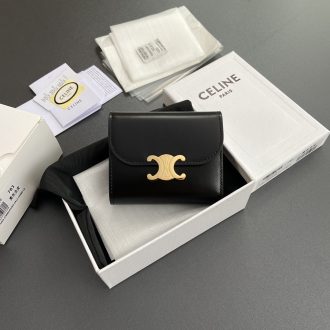 Celine Triomphe Black Leather Wallet