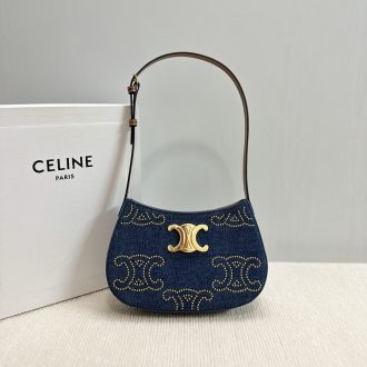 Celine Triomphe Denim Studded Shoulder Bag