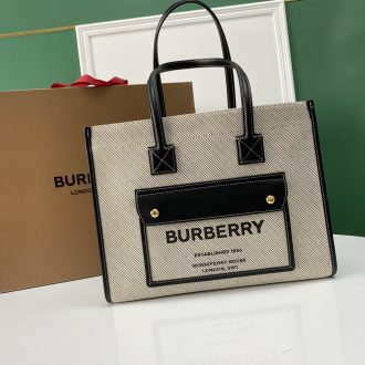 Burberry Canvas and Leather Pocket Tote Bag