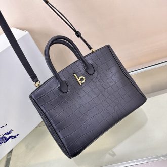 Burberry Embossed Black Leather Tote Bag
