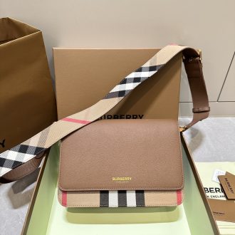 Burberry Check Strap Leather Crossbody Bag