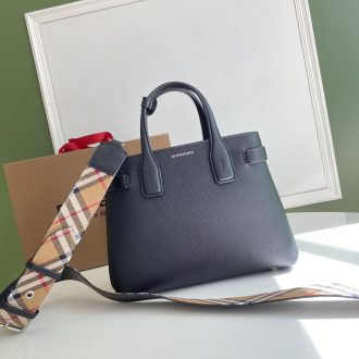 Burberry Leather Tote Bag with Signature Strap