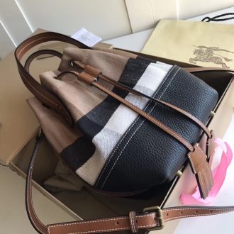 Burberry Check Canvas and Leather Bucket Bag