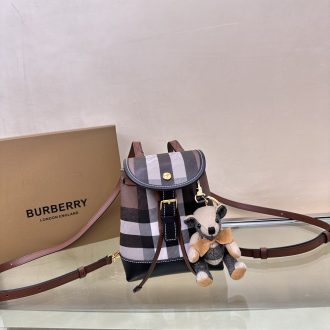 Burberry Mini Checkered Backpack with Bear Charm