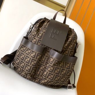 Fendi Logo Canvas and Leather Backpack