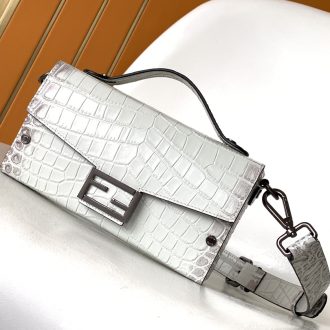 Fendi Croc-Embossed Leather Shoulder Bag