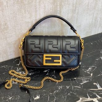 Fendi Black Leather Quilted Chain Bag
