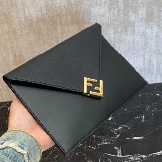 Fendi Black Leather Envelope Clutch