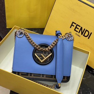 Fendi Blue Leather Chain Strap Shoulder Bag