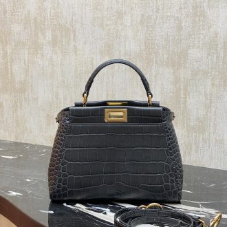 Fendi Black Crocodile Embossed Leather Handbag