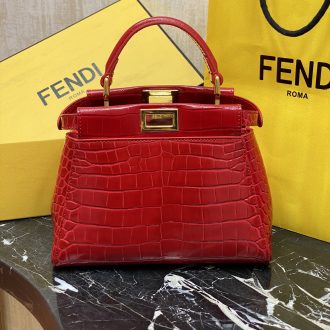Fendi Red Croc-Embossed Leather Handbag