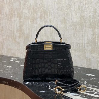 Fendi Black Croc-Embossed Leather Handbag