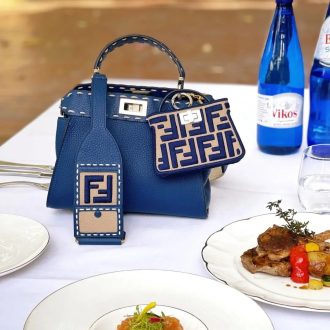 Fendi Blue Leather Handbag with Monogram Accent