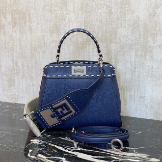 Fendi Blue Leather Top Handle Bag