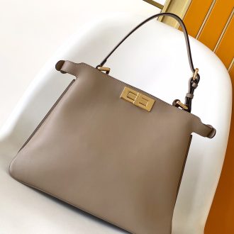 Fendi Elegant Taupe Leather Handbag