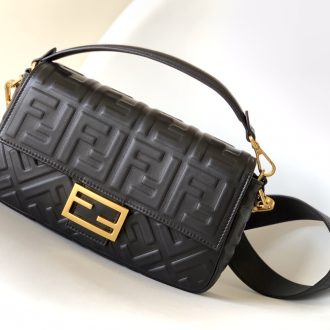 Fendi Black Embossed Leather Baguette Bag