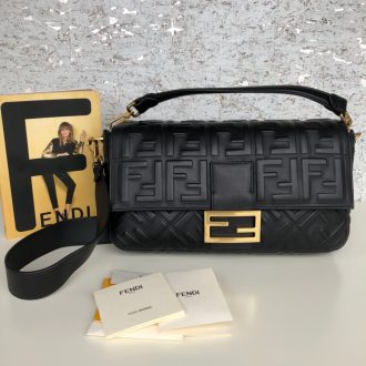 Fendi Embossed Leather Baguette Bag