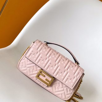 Fendi Pink Leather Embossed Shoulder Bag