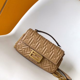 Fendi Beige Embossed Leather Baguette Bag