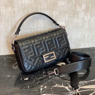 Fendi Embossed Black Leather Handbag