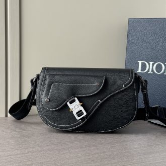 Dior Men's Black Grained Leather Saddle Bag