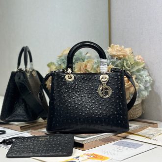 Dior Ostrich Pattern Leather Handbag
