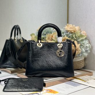 Dior Black Leather Handbag with Charm